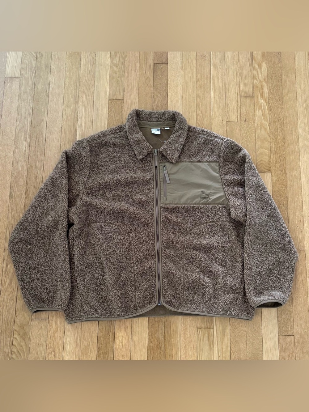 Puma Sherpa Jacket Mens XL Brown Chocolate Chip Full Zip Coat 625227-93 Gorpcore